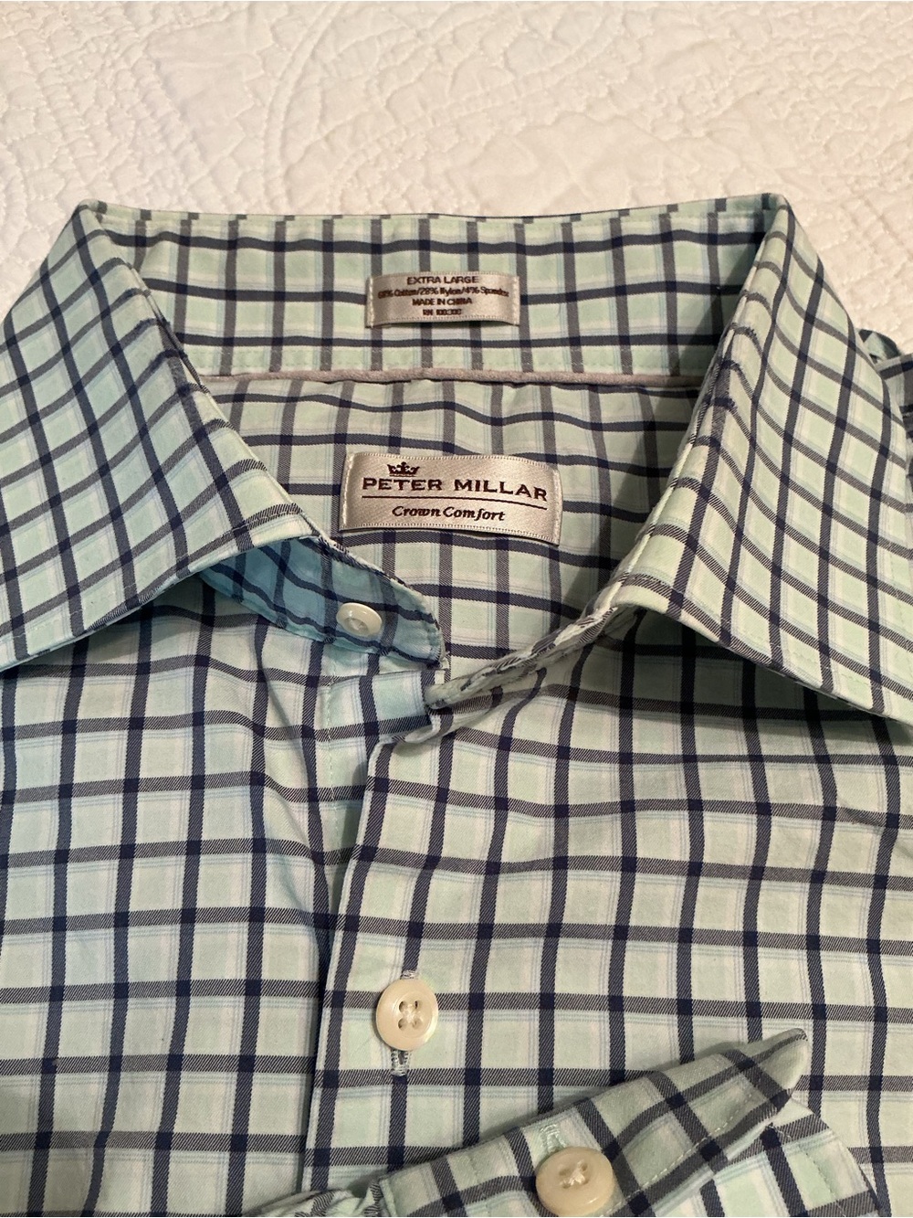 Peter Millar Windowpane Plaid Long Sleeve Casual Dress Shirt
